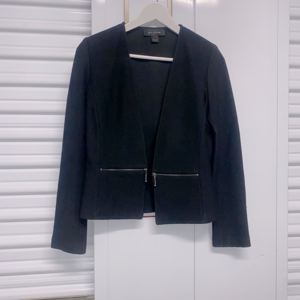 ST JOHN Black Honeycomb Wool Blend Blazer 🌵 4